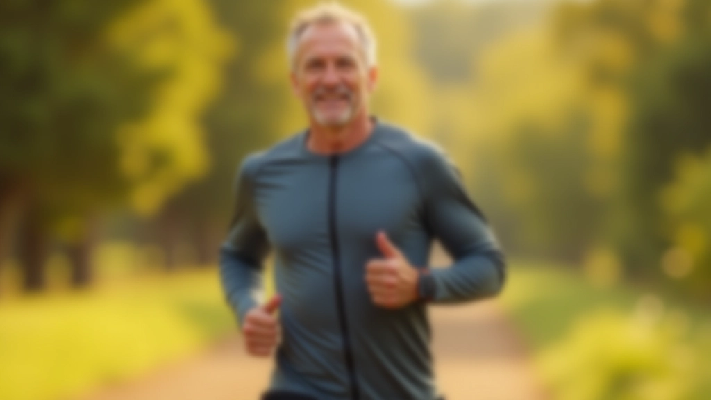 Middle-aged male runner training outdoors on a scenic trail